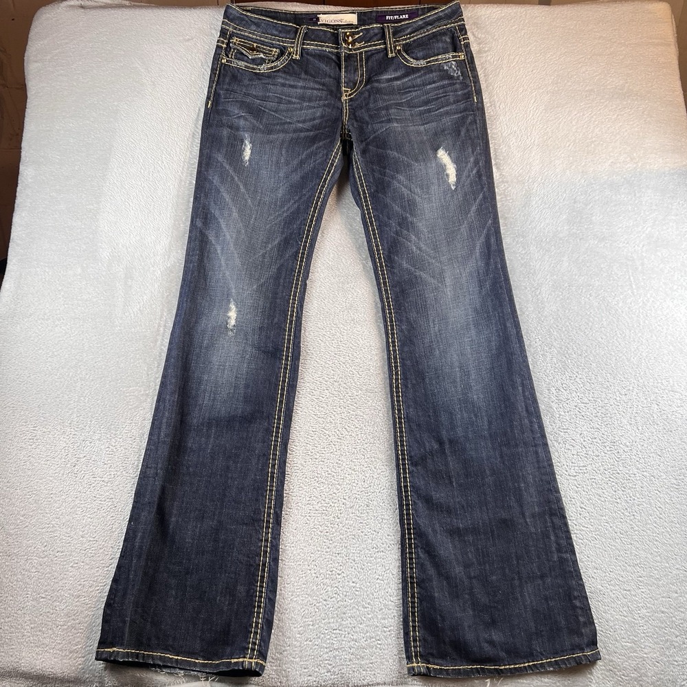 Vigoss Fit Flare Jeans Womens 13 38x36 Blue Dark Wash Denim Big Stitch Y2K Boho